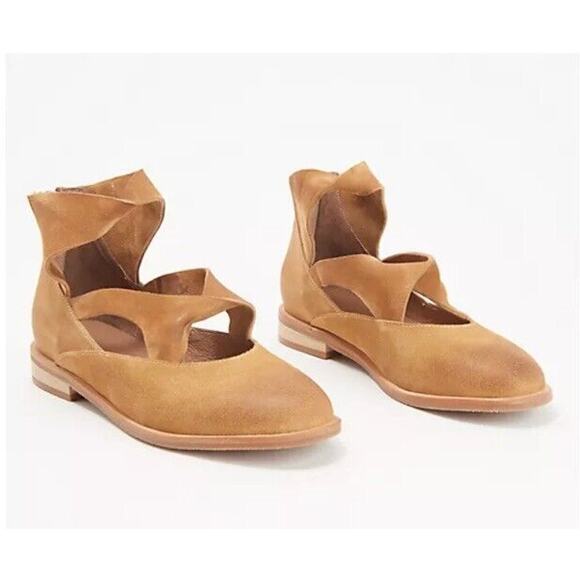 New Antelope Lalana Suede Back Zip Flat Booties Straps Brown Size EU 37 US 6-6.5 - Picture 1 of 8